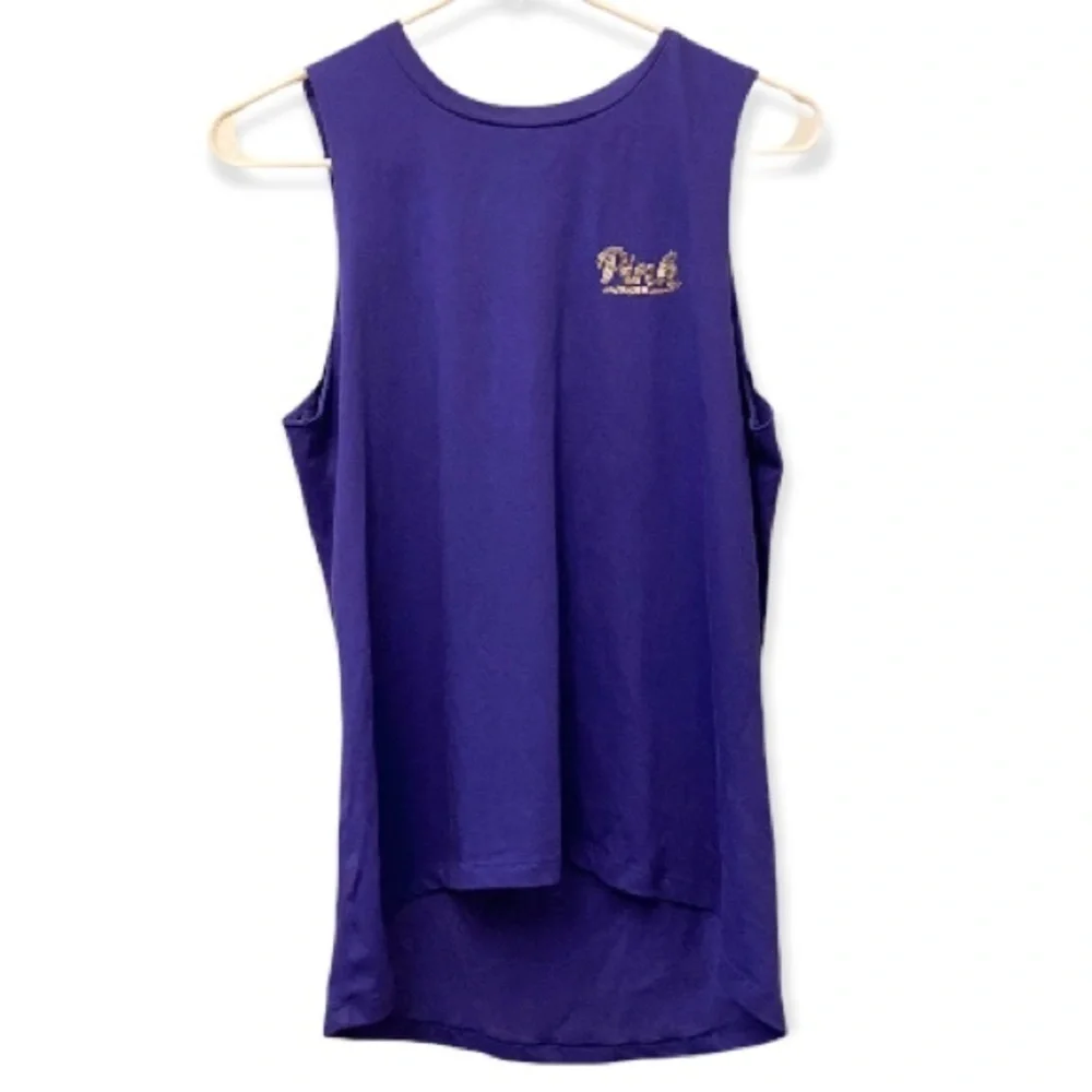 PINK Victoria’s Secret Size Small Purple Sequins Logo Tank Top, Raw Underarm Hem - Picture 2 of 8